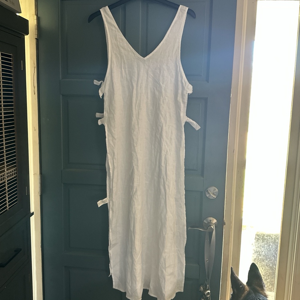 Vitamin A White Sleeveless Linen Maxi Dress with Side Ties